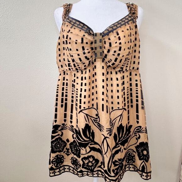 Hale Bob Tops - *SILK Beaded Burnout Velvet Sweetheart V-Neck Boho Babydoll Blouse Womens Large